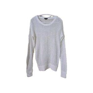Theory Sweater Women Size M White Open Knit Linen Blend Scoopneck LS Cottagecore